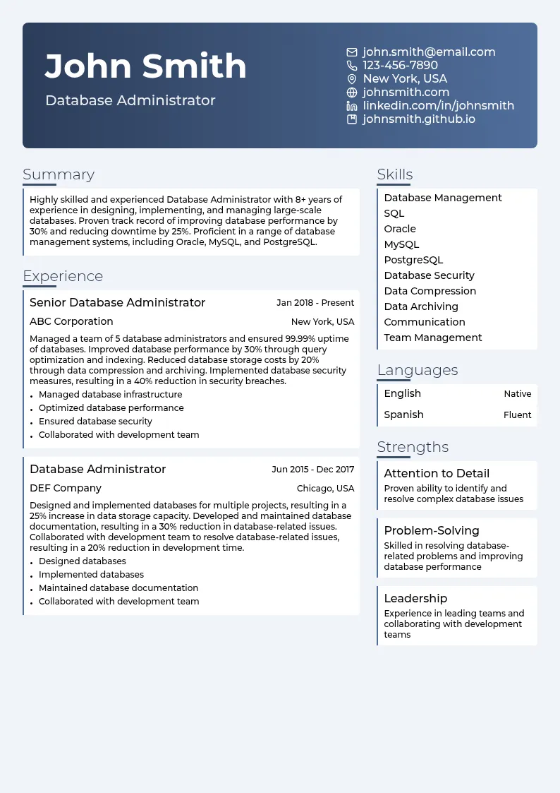DBA resume example