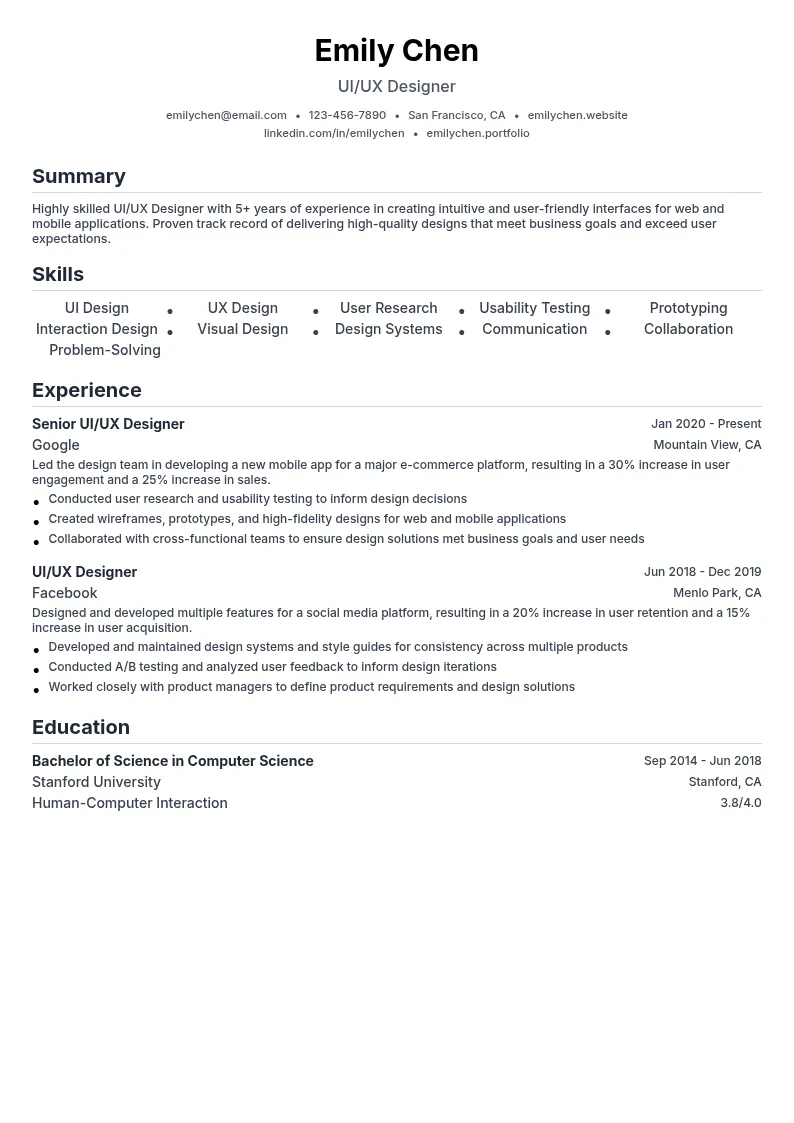 UI/UX Designer resume example