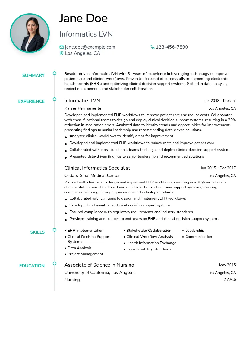 Informatics LVN resume example