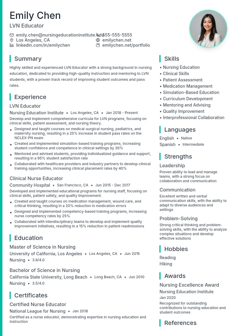 LVN Educator resume example