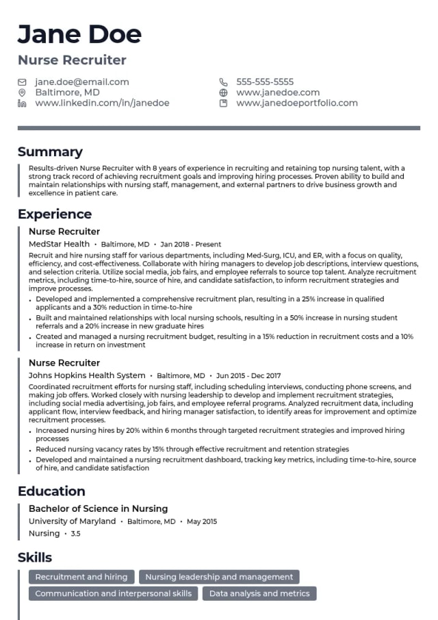Nurse Recruiter resume example