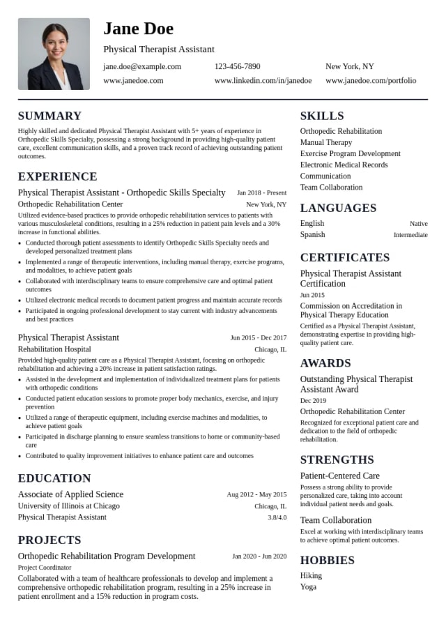 Orthopedic Skills Specialty resume example
