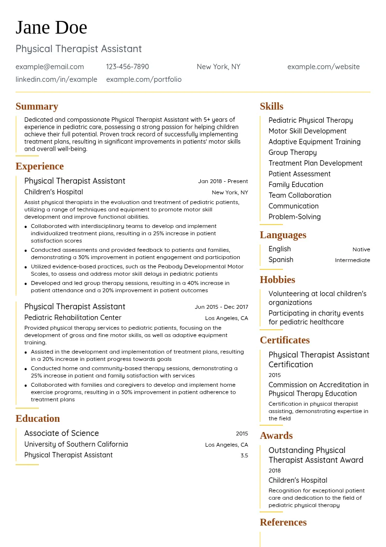 Pediatric Skills Specialty resume example