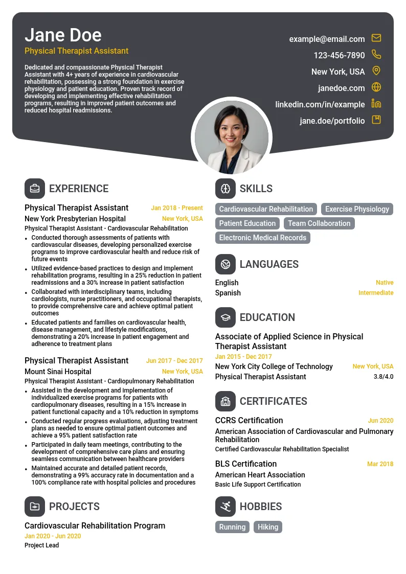 Cardiovascular Rehabilitation Skills Specialty resume example
