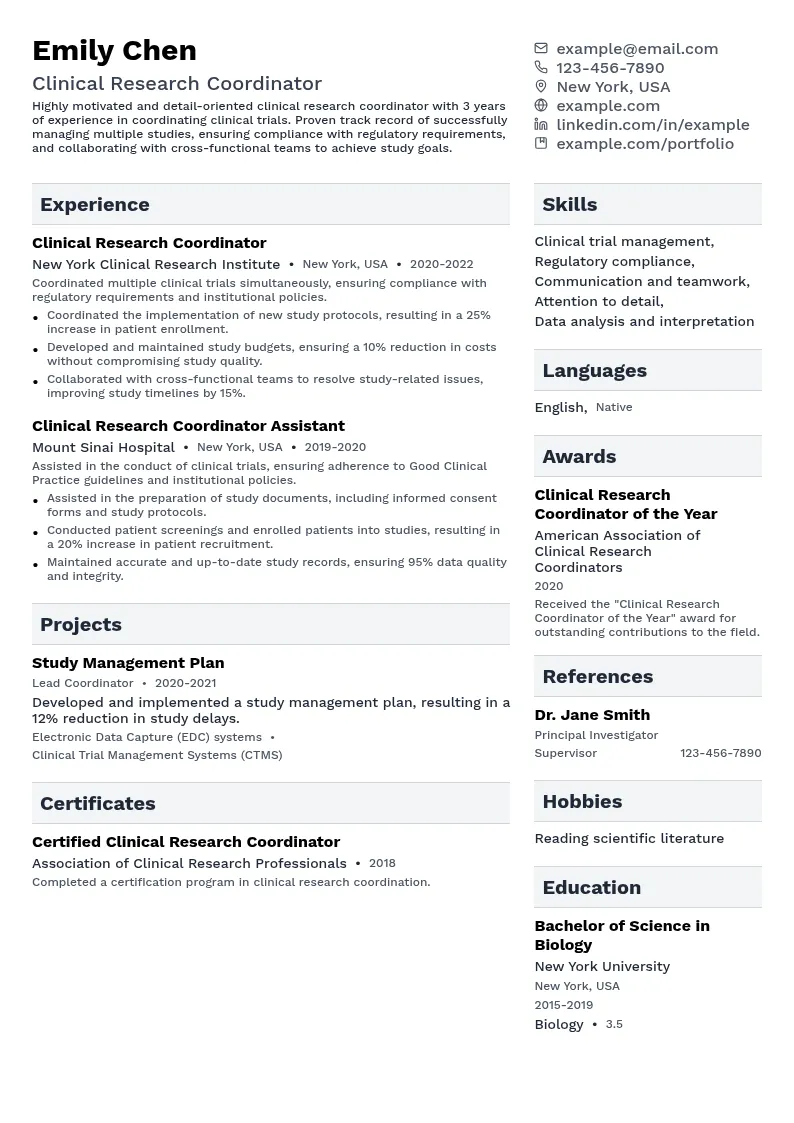 Coordinator resume example