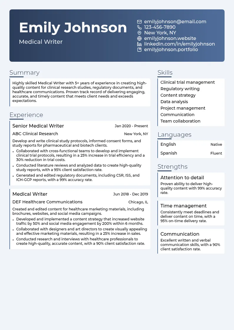 Medical Writer resume example