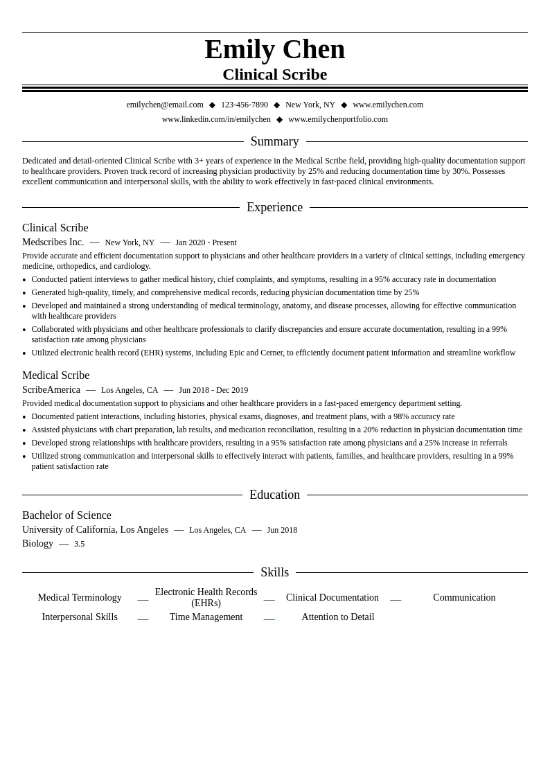 Clinical Scribe resume example