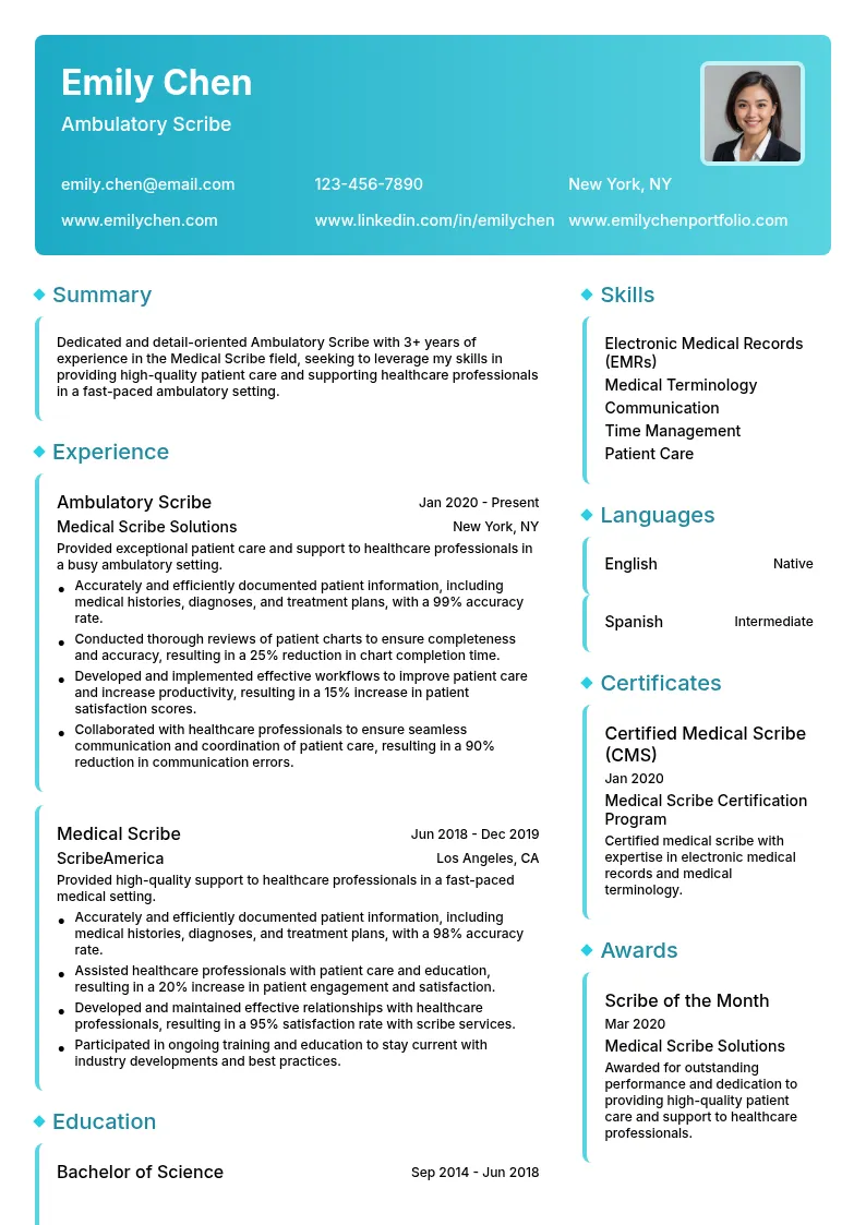 Ambulatory Scribe resume example