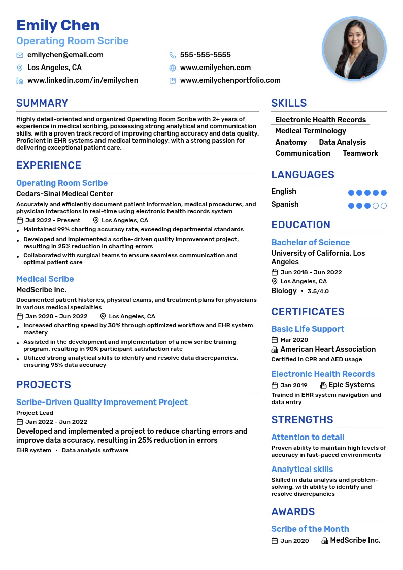 Operating Room Scribe resume example