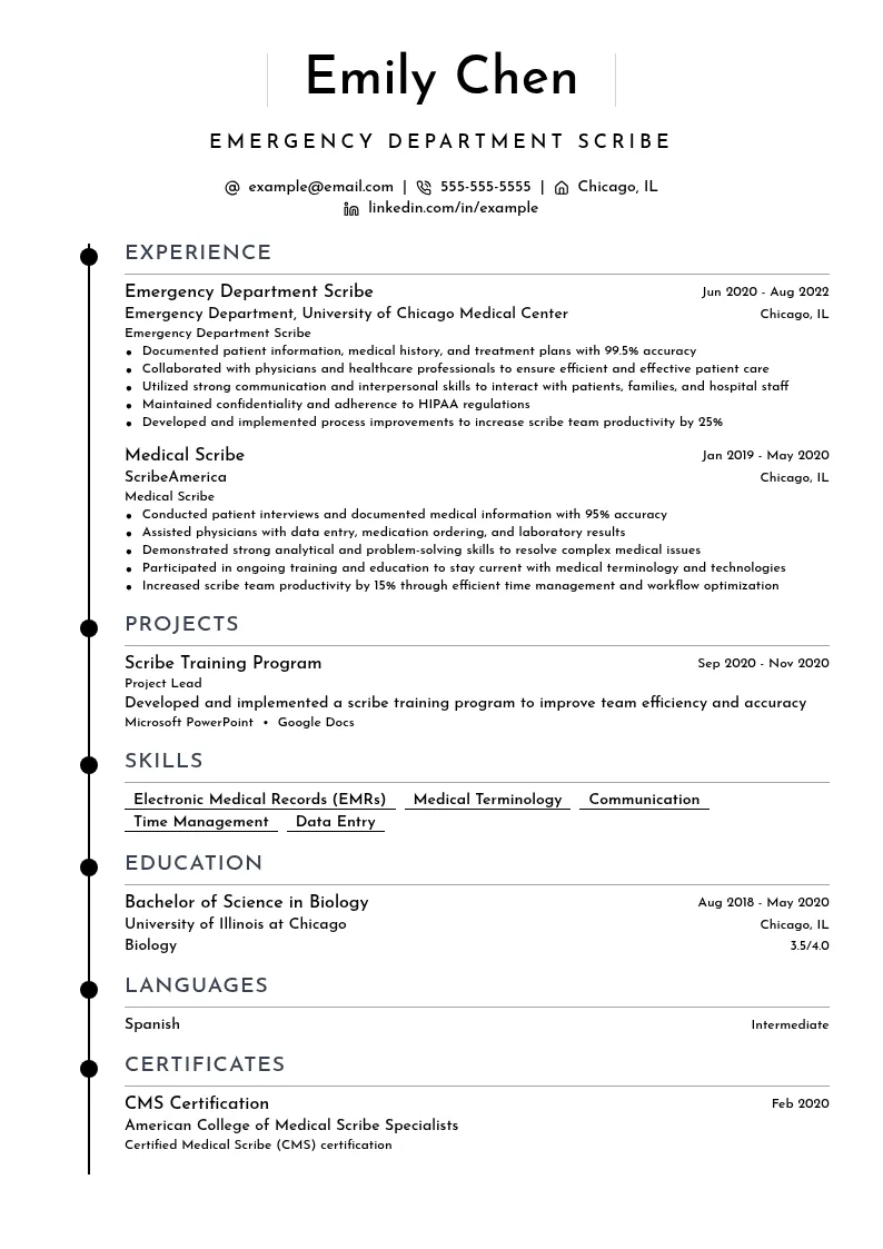 Emergency Department Scribe resume example
