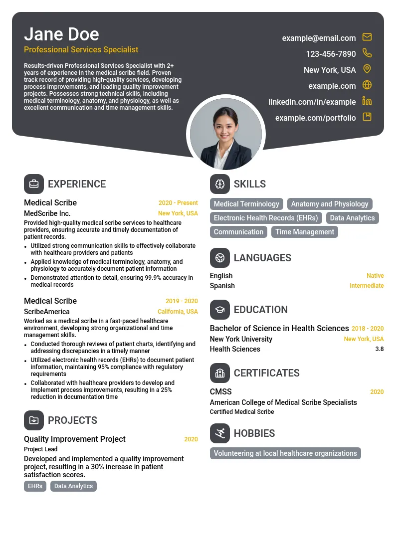 Professional Services Specialist resume example
