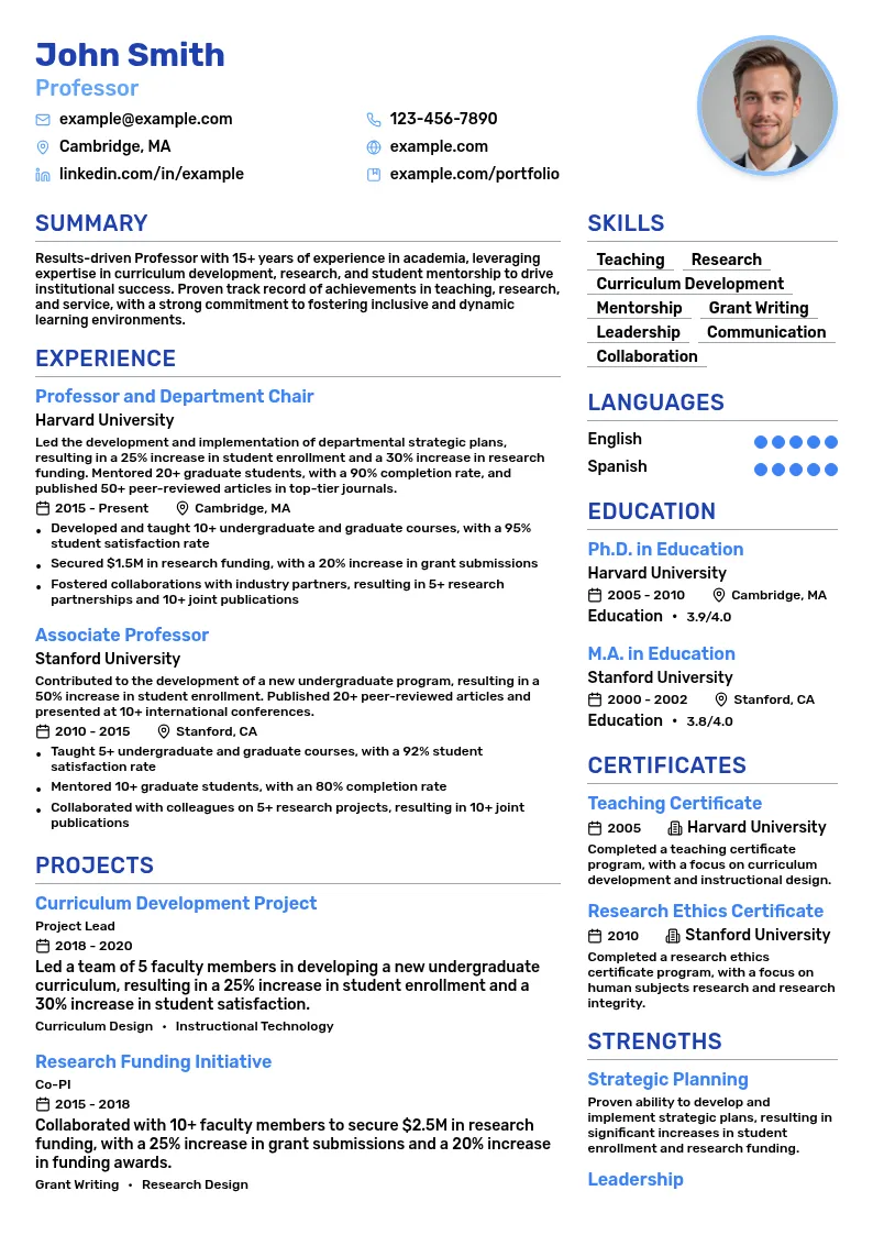 Professor Full Professor resume example