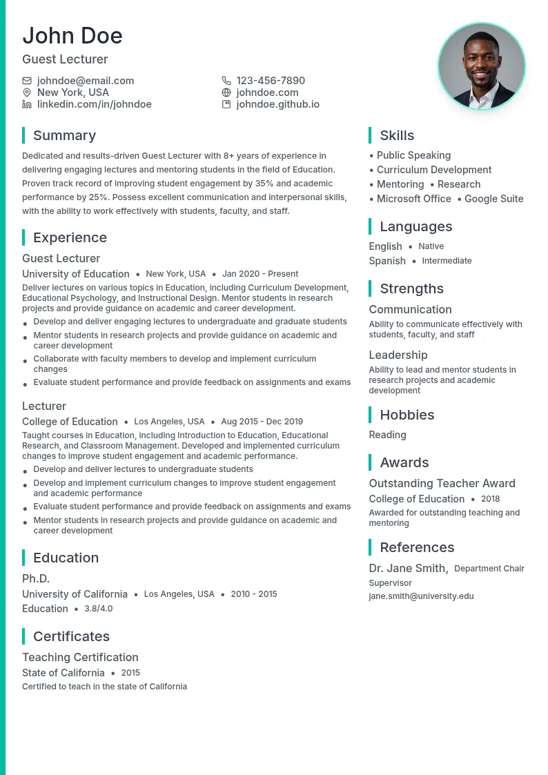 Guest Lecturer resume example