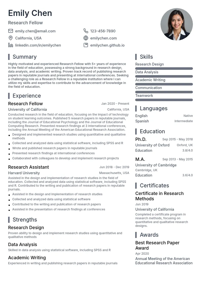 Research Fellow resume example