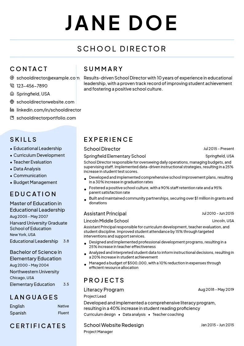 School Director resume example
