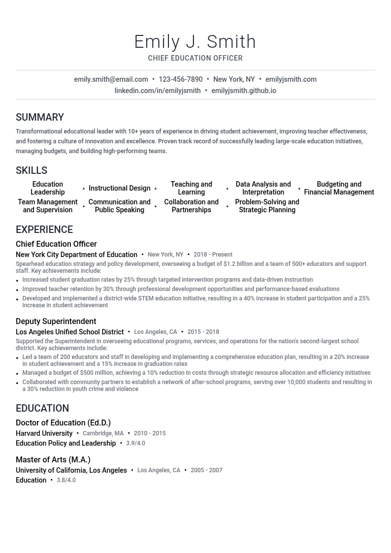 Chief Education Officer resume example