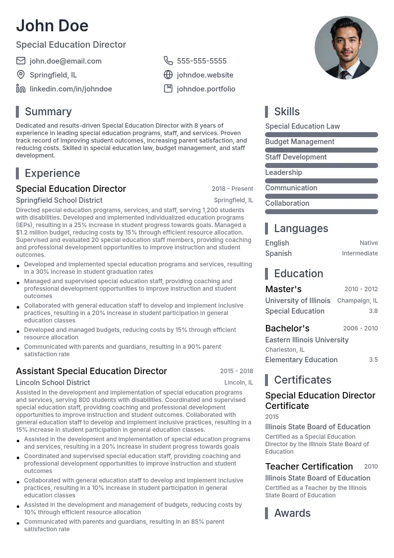 Special Education Director resume example