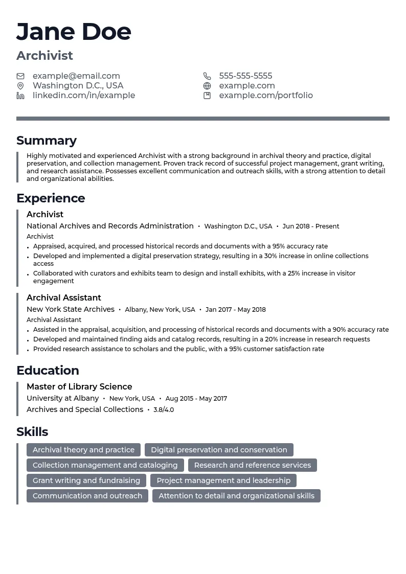 Archivist resume example