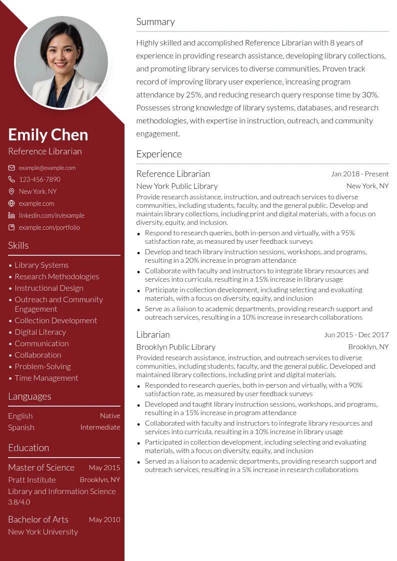 Reference Librarian resume example