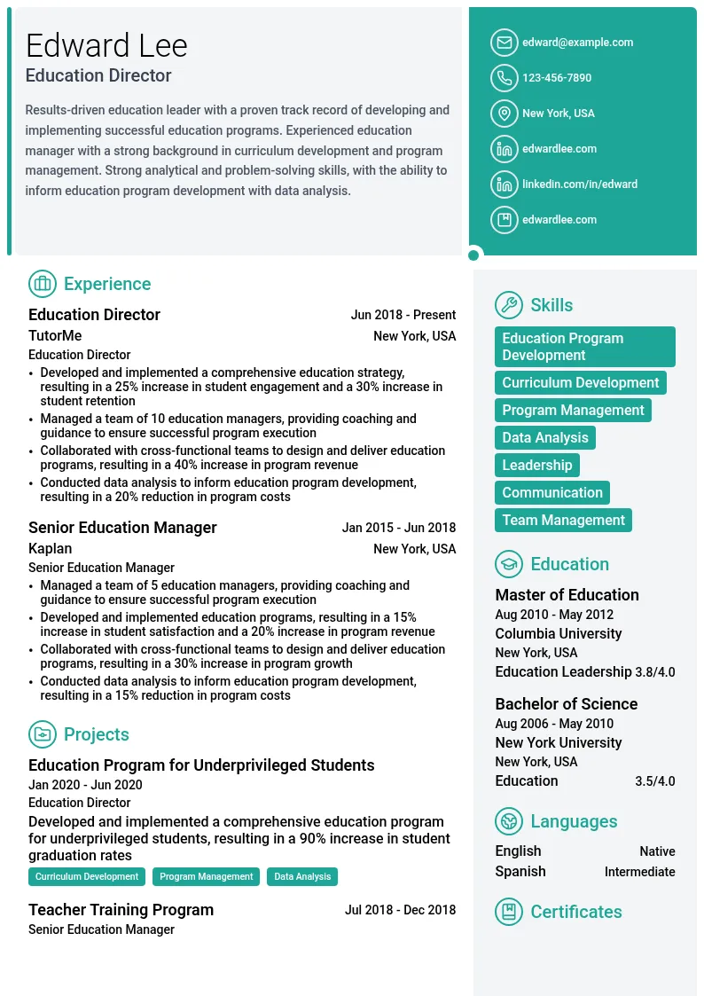 Education Director resume example