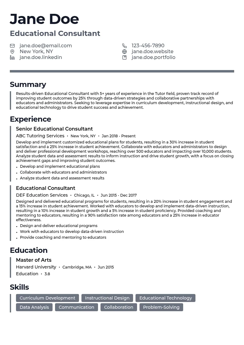 Educational Consultant resume example