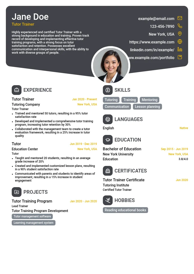 Tutor Trainer resume example