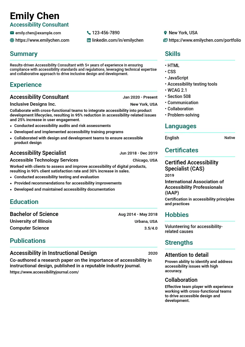 Accessibility Consultant resume example
