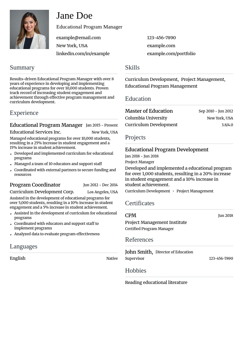 Educational Program Manager resume example