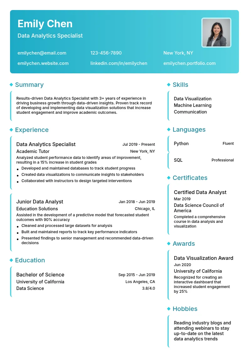 Data Analytics Specialist resume example