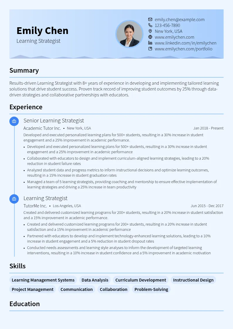 Learning Strategist resume example