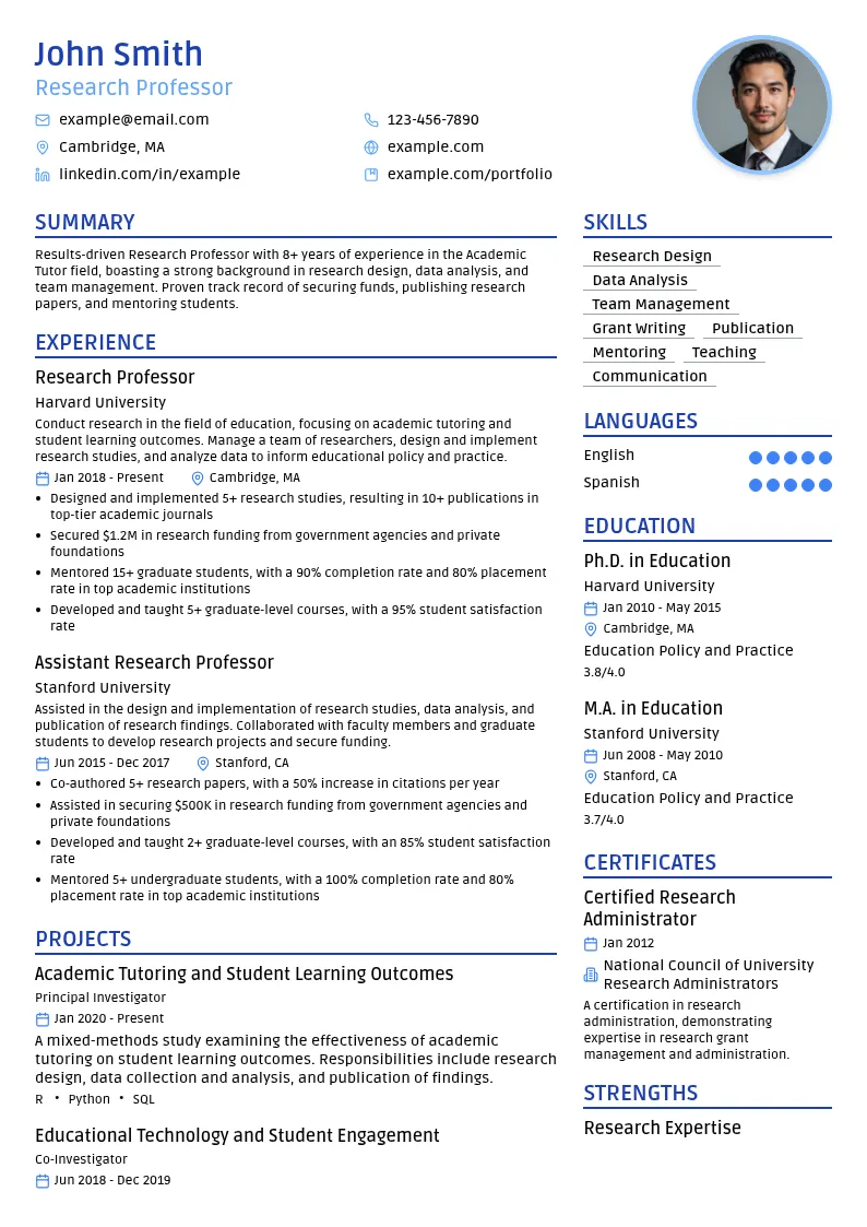 Research Professor resume example
