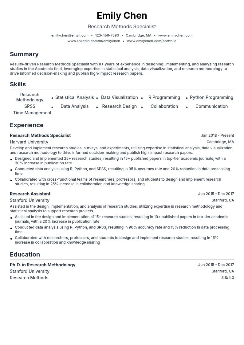 Research Methods Specialist resume example