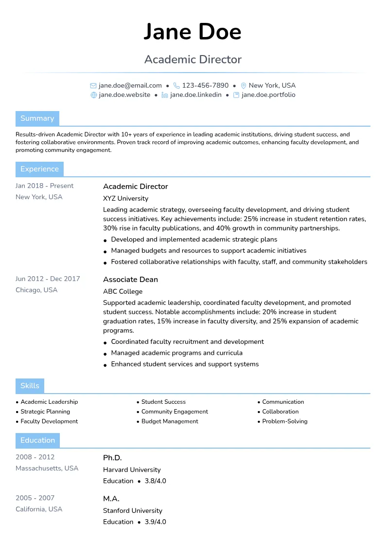 Academic Director resume example