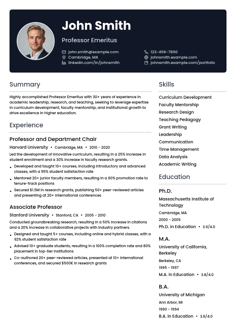 Professor Emeritus resume example