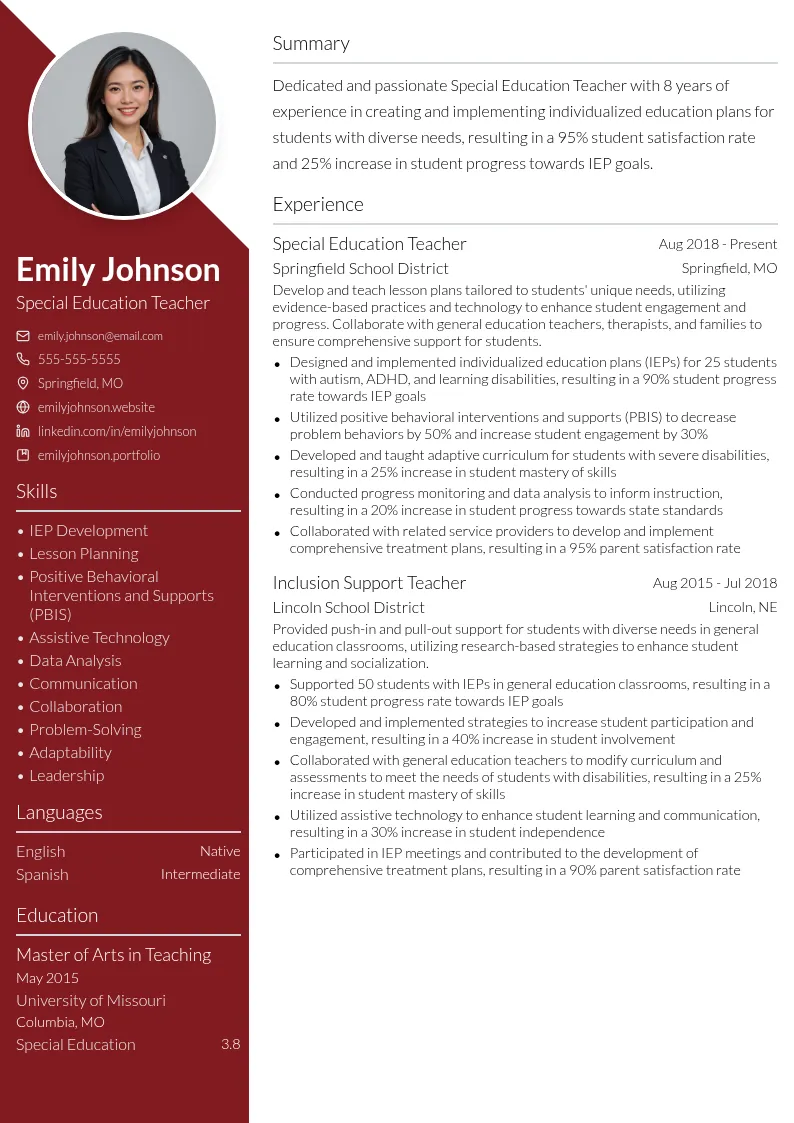 special education teacher resume example