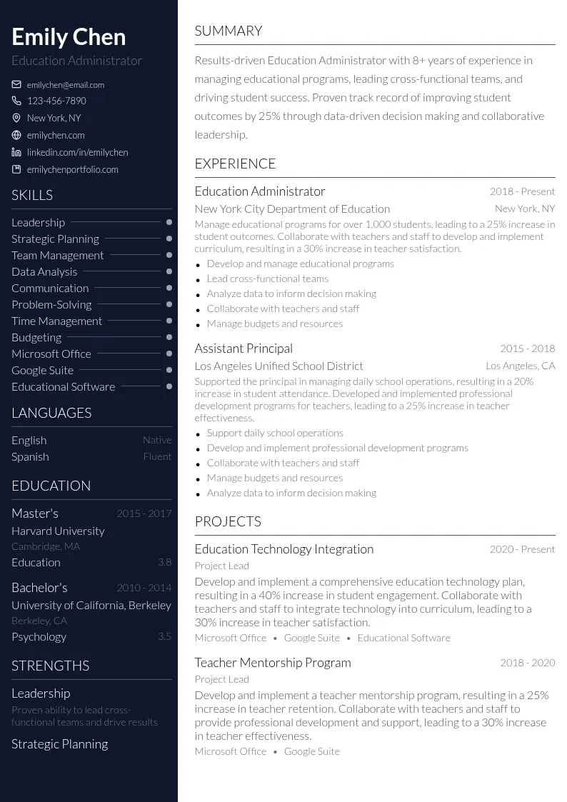 education administrator resume example