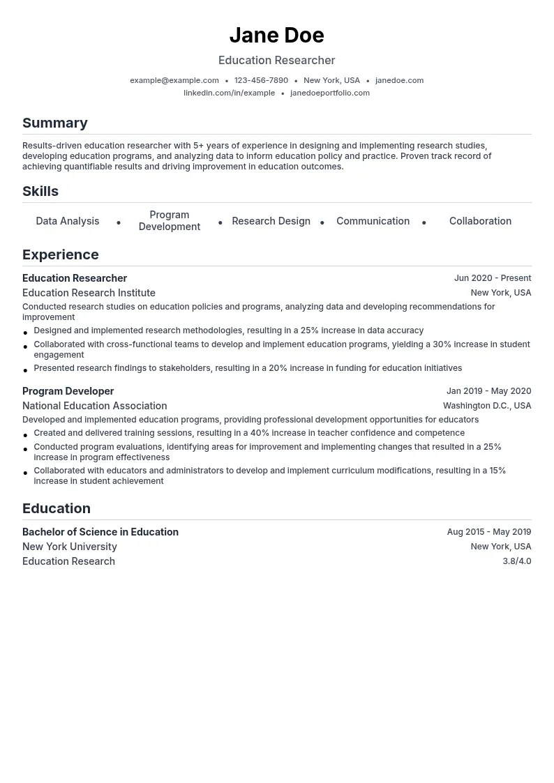 education researcher resume example