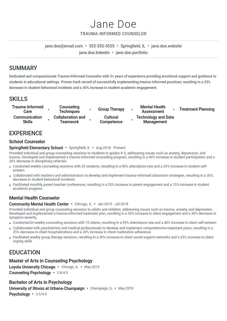 Trauma-Informed Counselor resume example