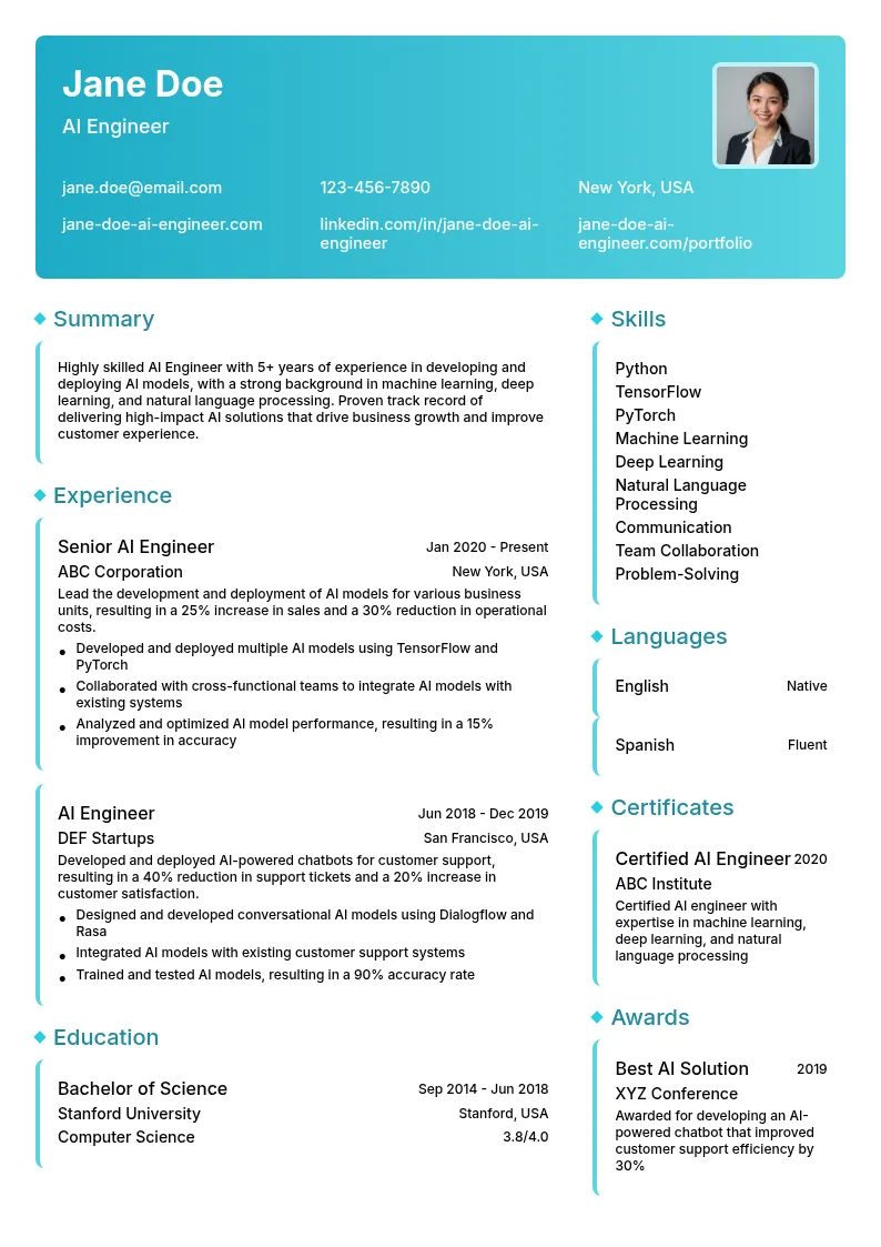 AI Engineer resume example