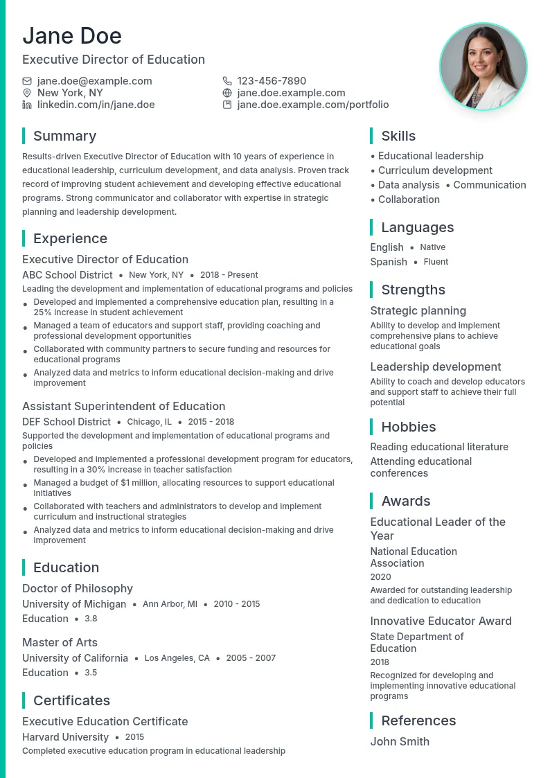 Executive Director of Education resume example