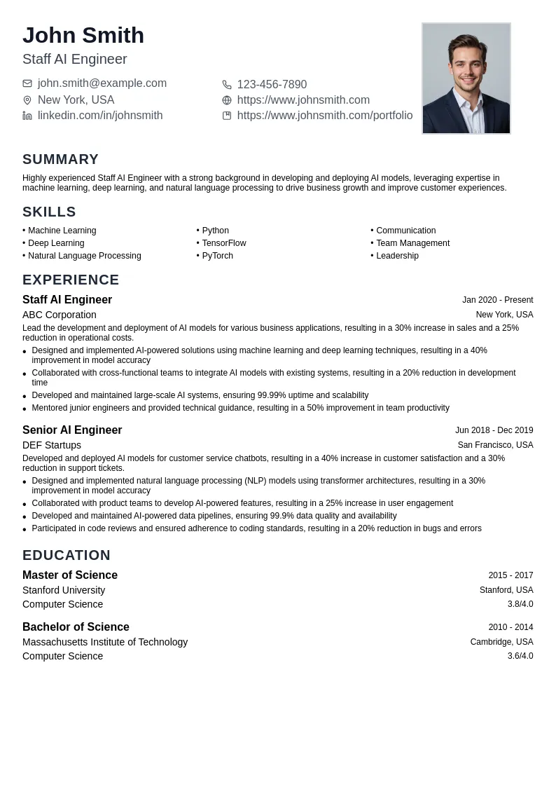 Staff AI Engineer resume example