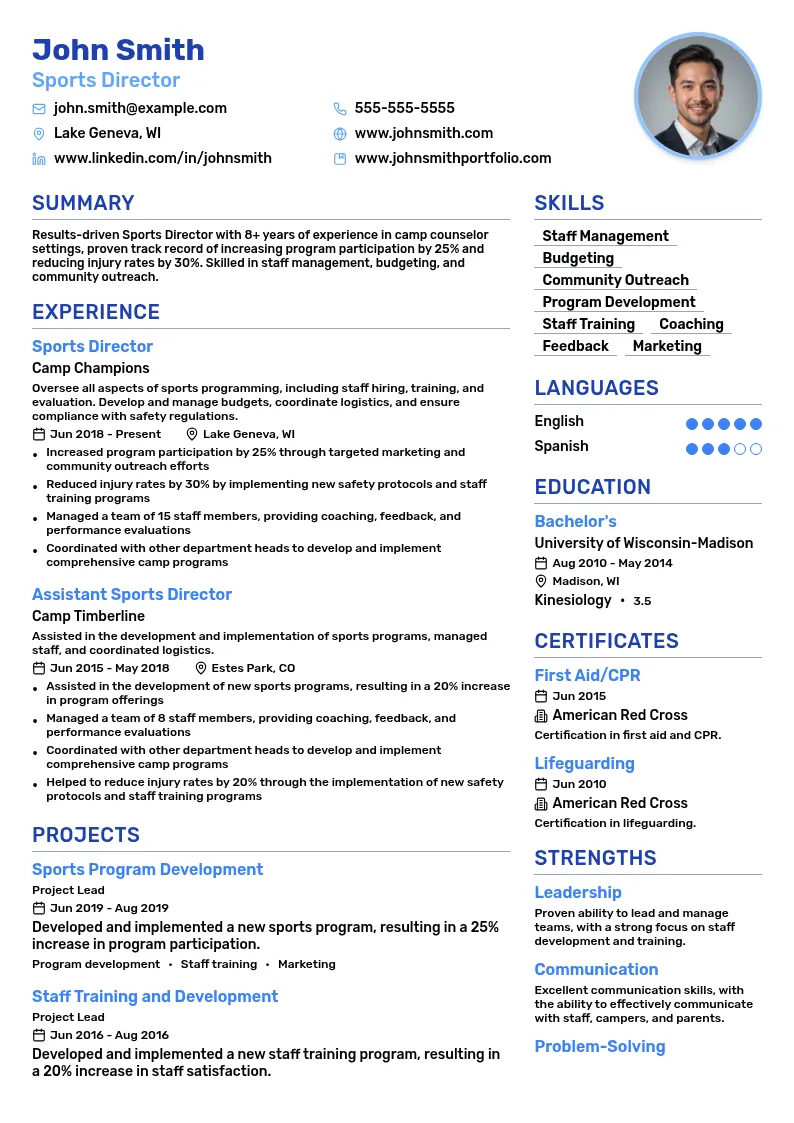 Sports Director resume example