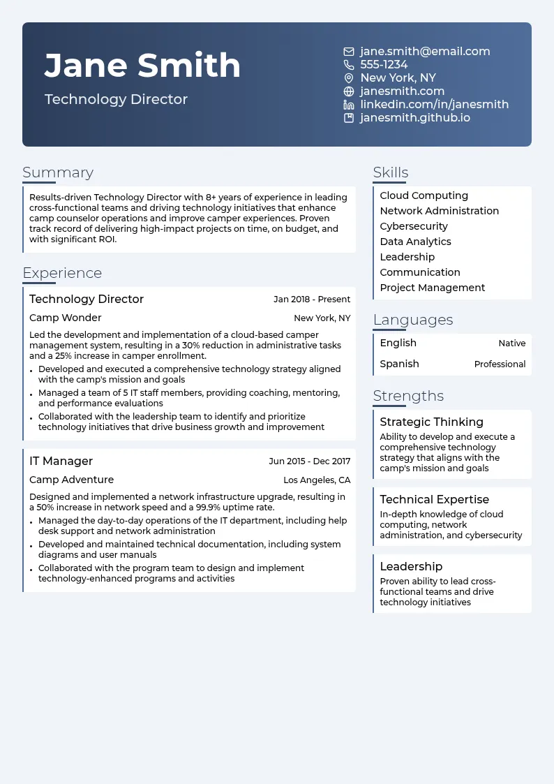 Technology Director resume example