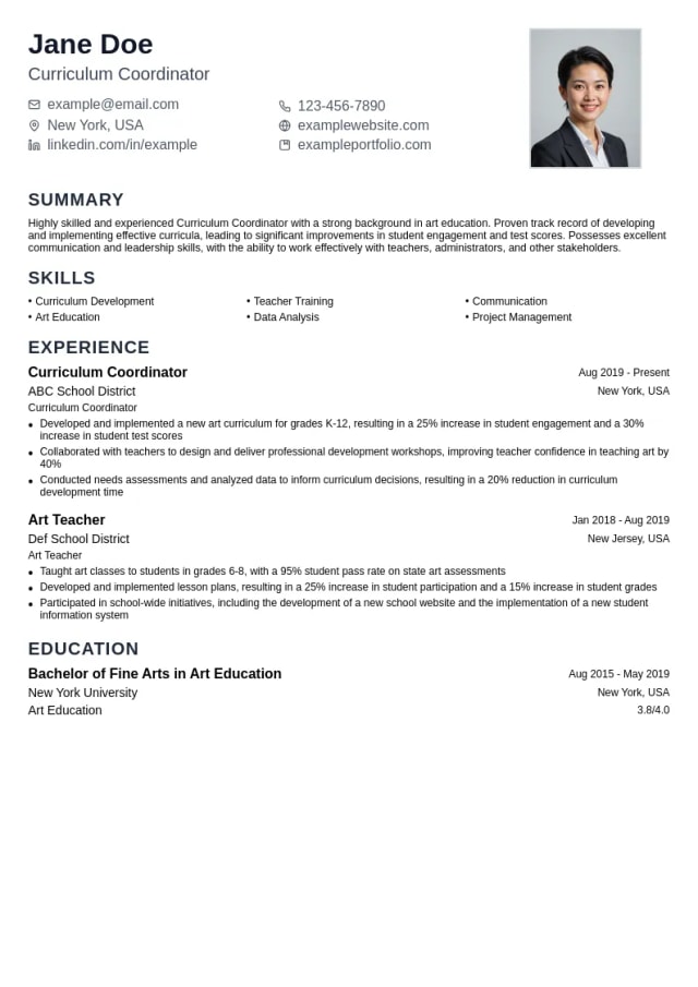Curriculum Coordinator resume example