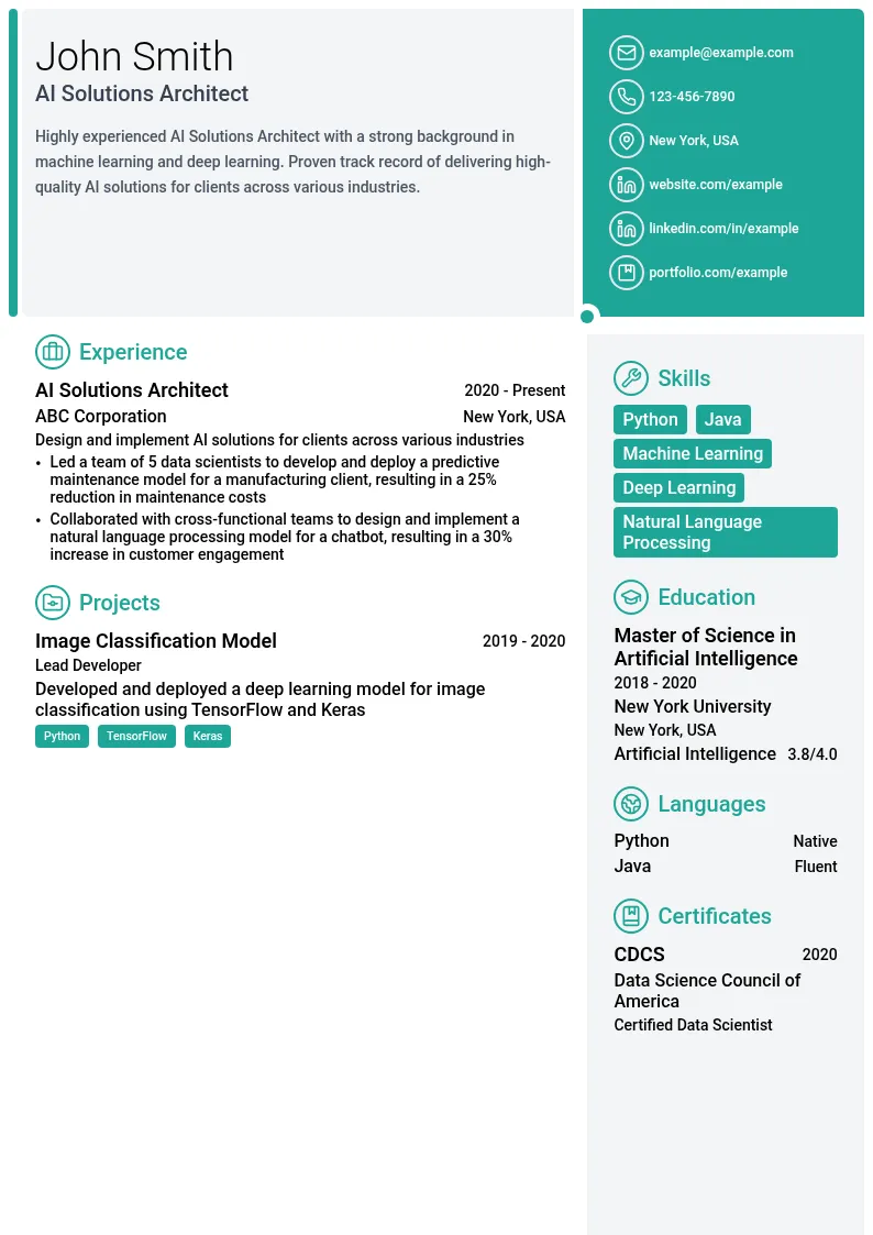 AI Solutions Architect resume example