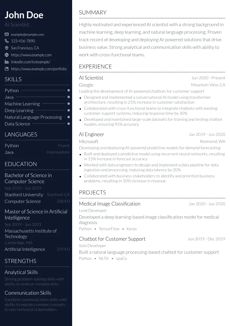 AI Scientist resume example