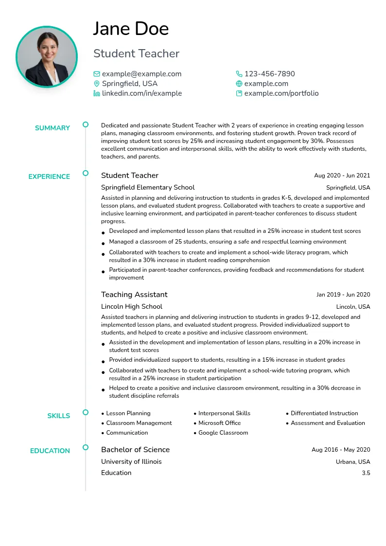 Student Teaching resume example