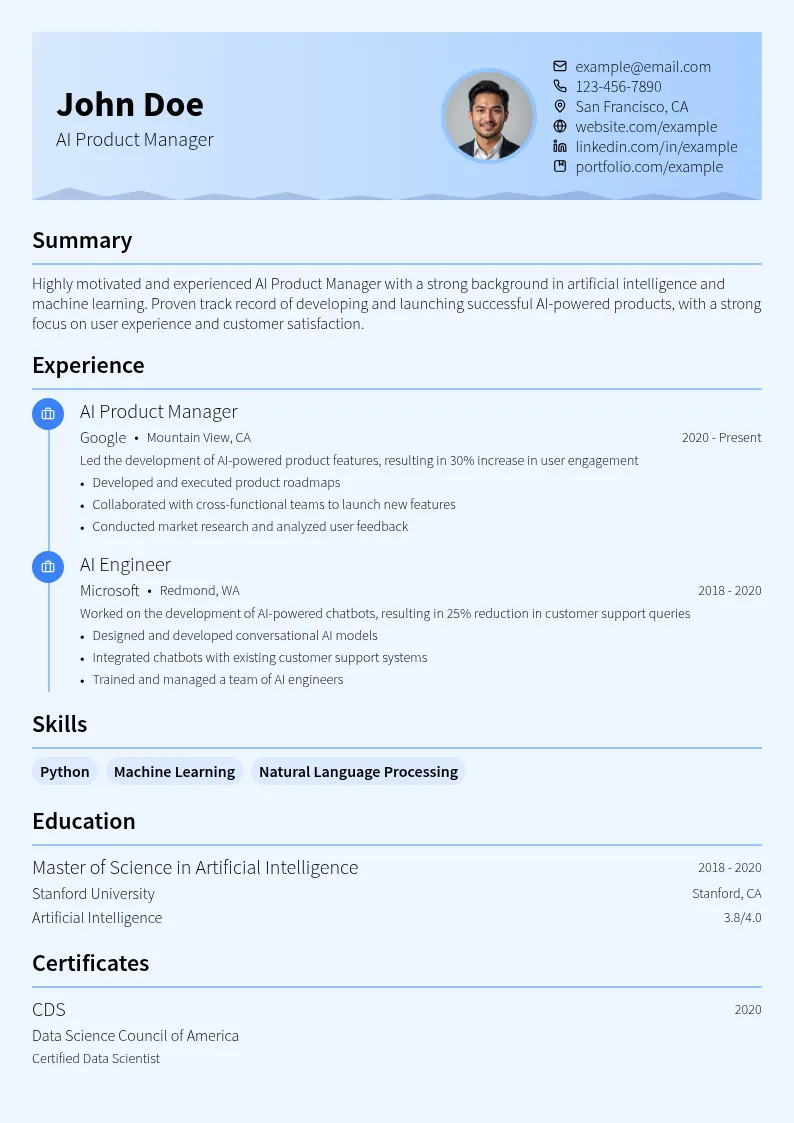 AI Product Manager resume example
