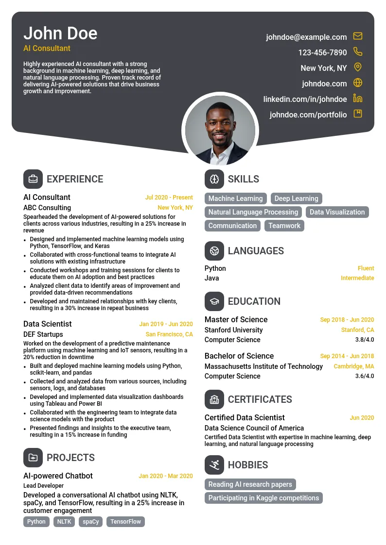 AI Consultant resume example