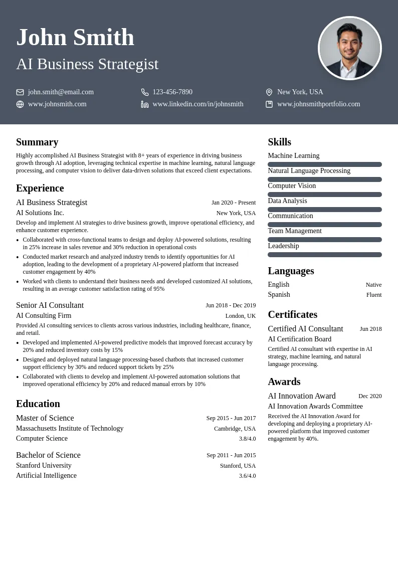 AI Business Strategist resume example